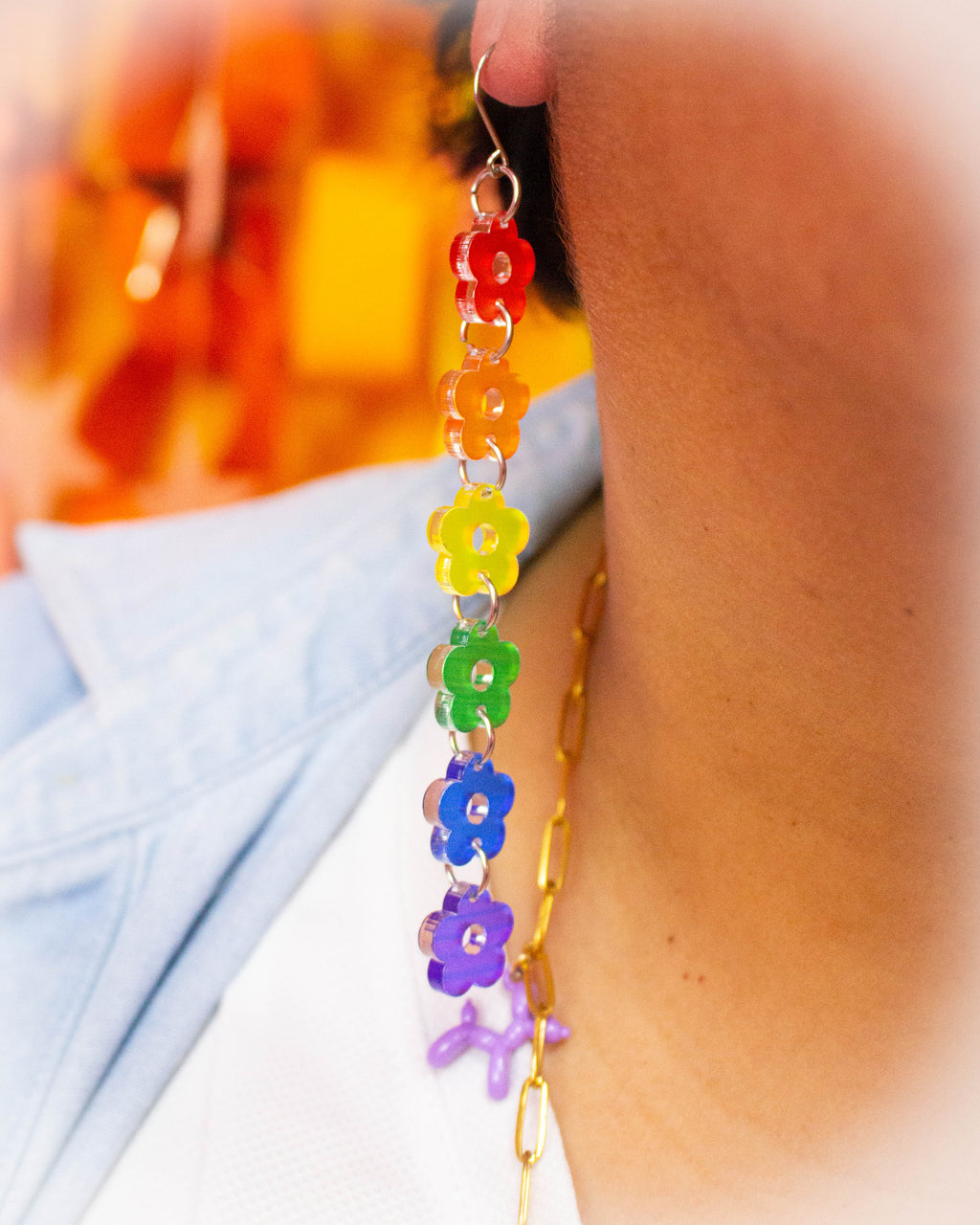 Over The Rainbow Flower Dangle Earrings