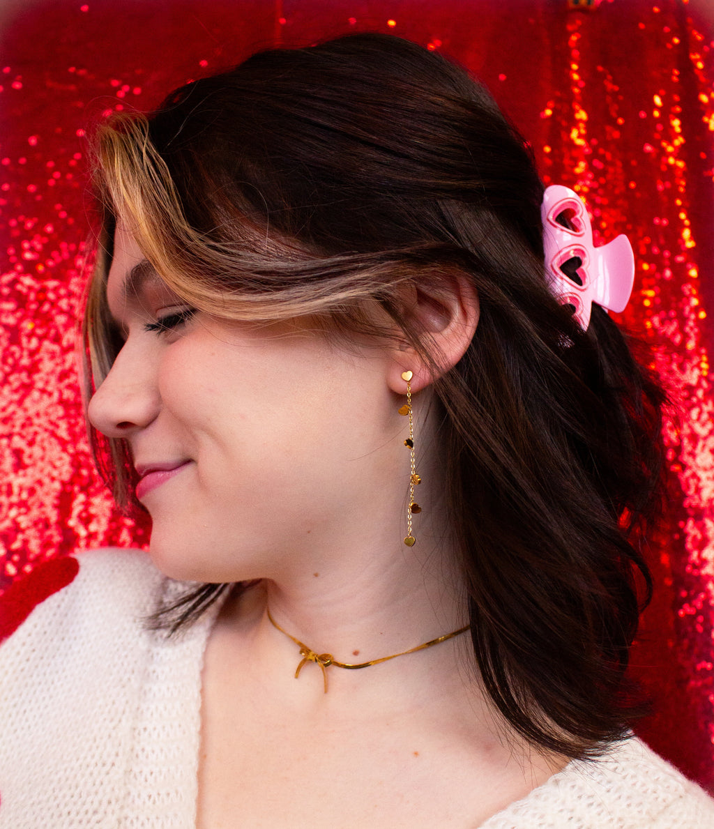 Single Thread of Gold Tied me to You-Heart Chain Earrings