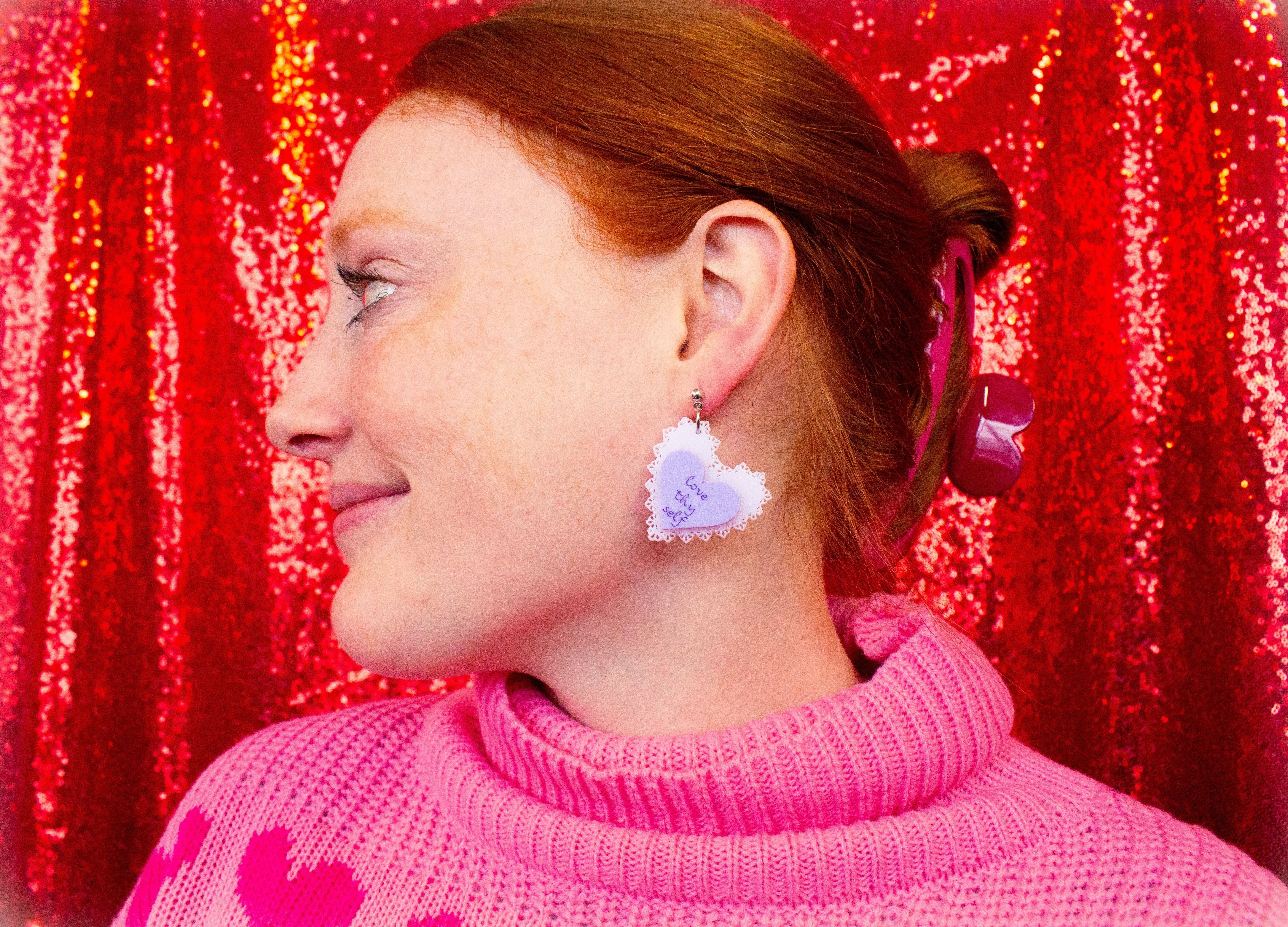 "Love Thy Self" Heart Earrings