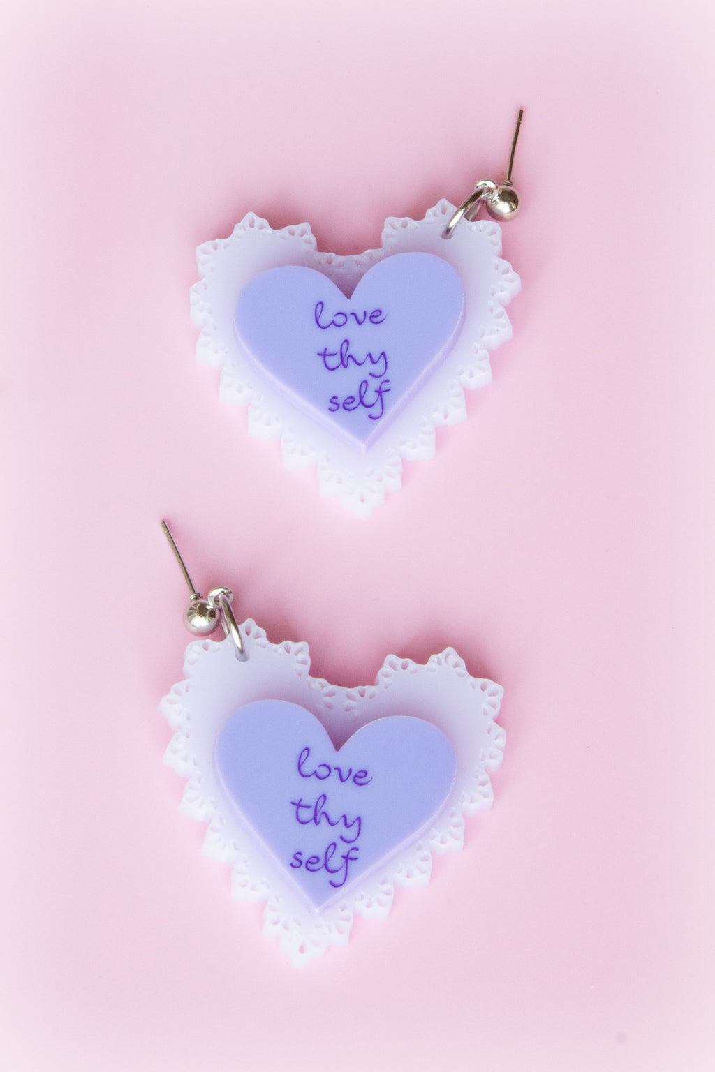 "Love Thy Self" Heart Earrings