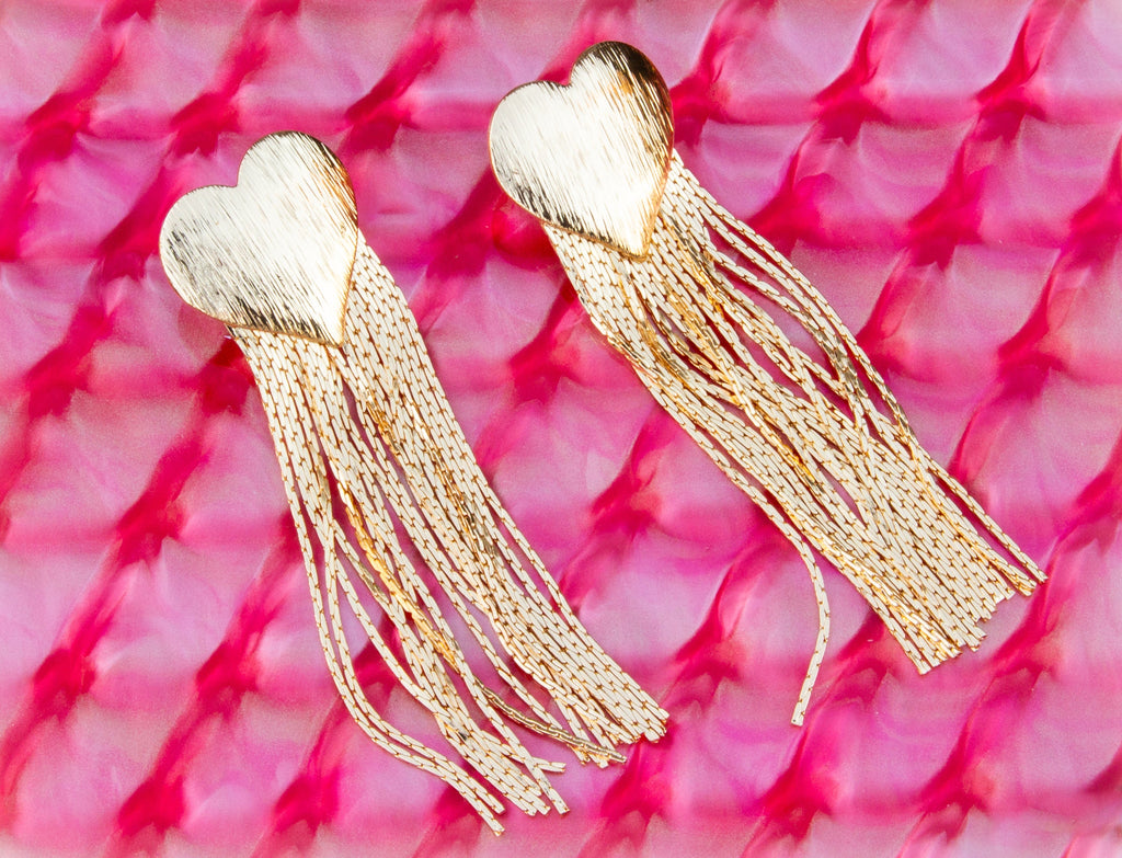 Titanium Heart Fringe Earrings
