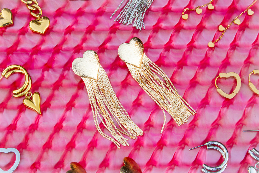 Titanium Heart Fringe Earrings
