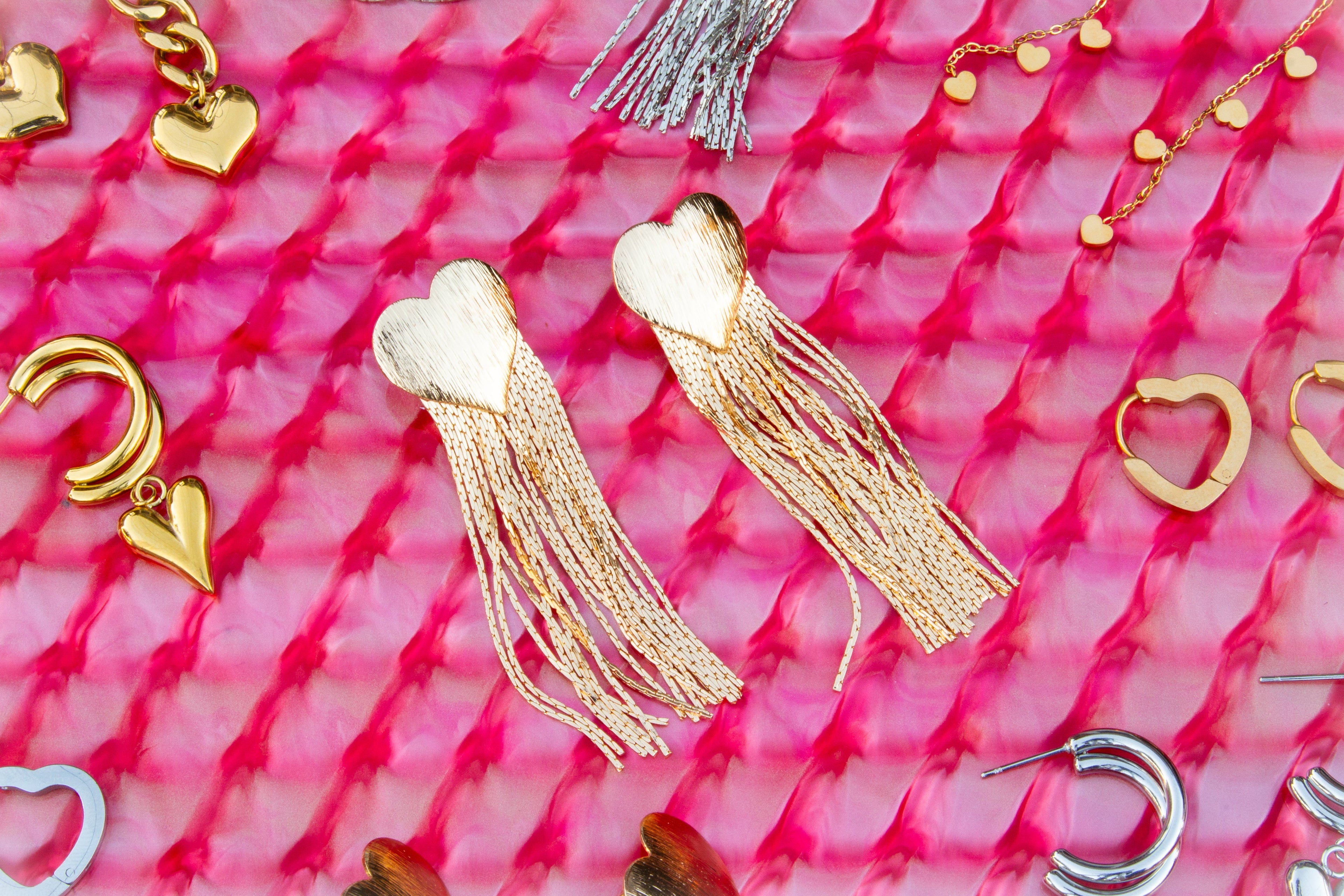 Titanium Heart Fringe Earrings