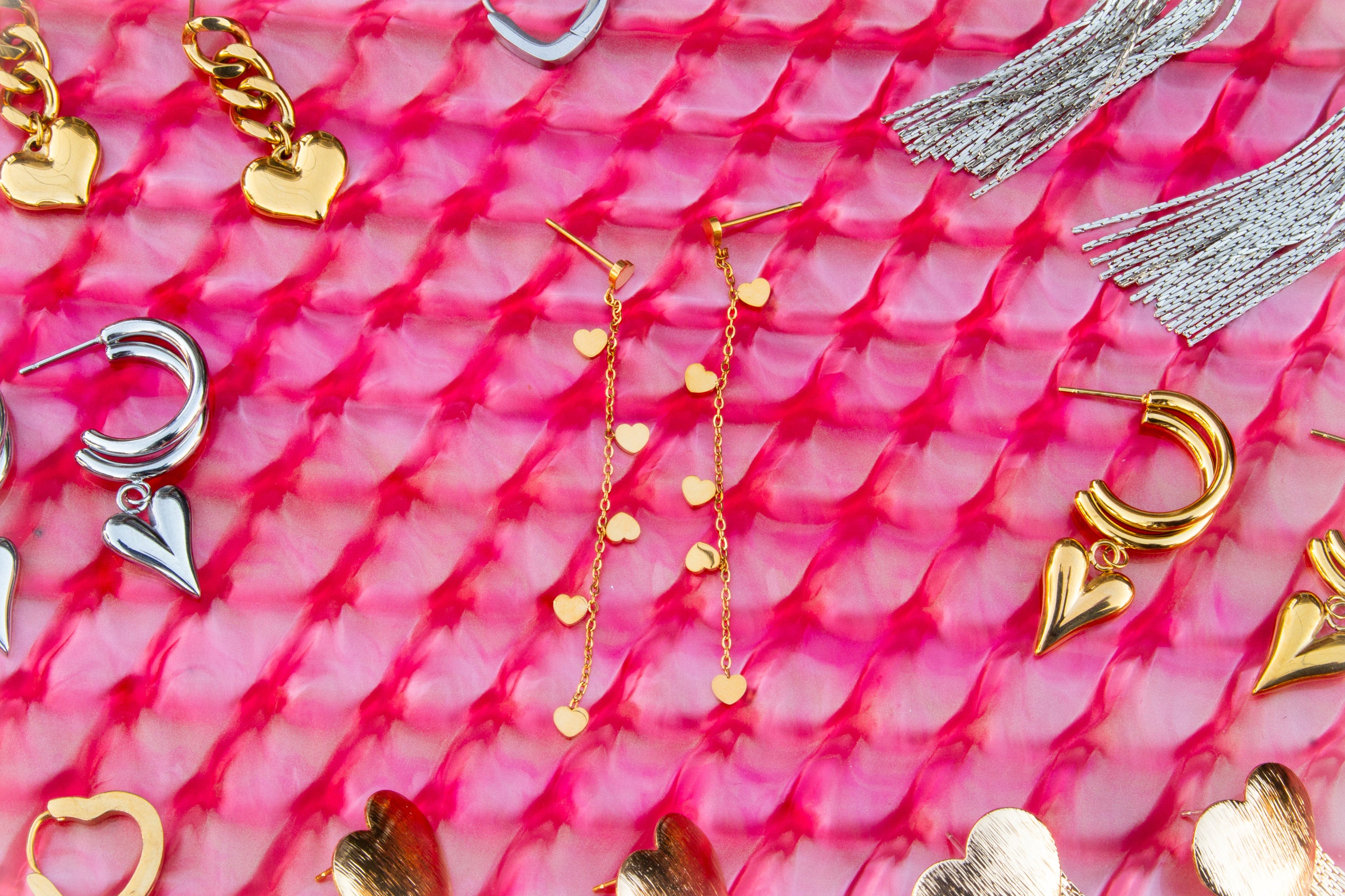 Single Thread of Gold Tied me to You-Heart Chain Earrings