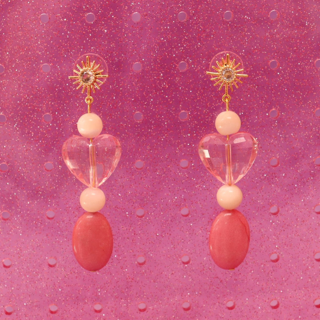 Beaded Heart Drop Earrings