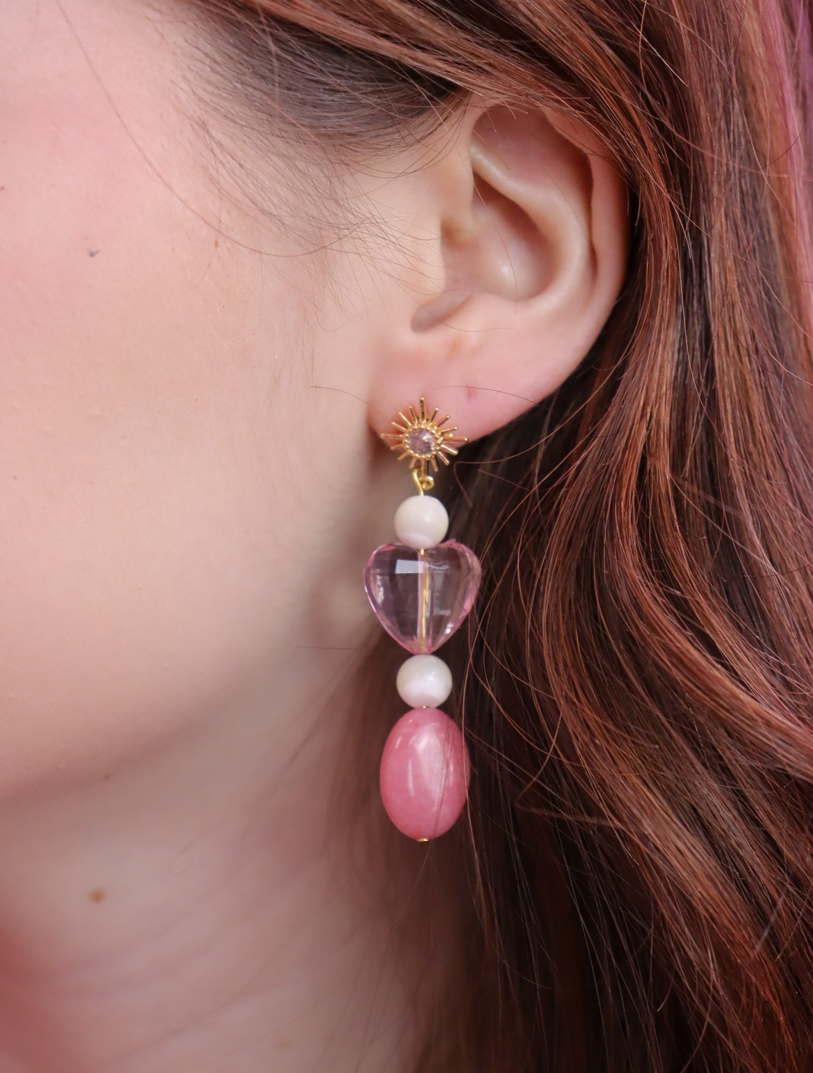 Beaded Heart Drop Earrings