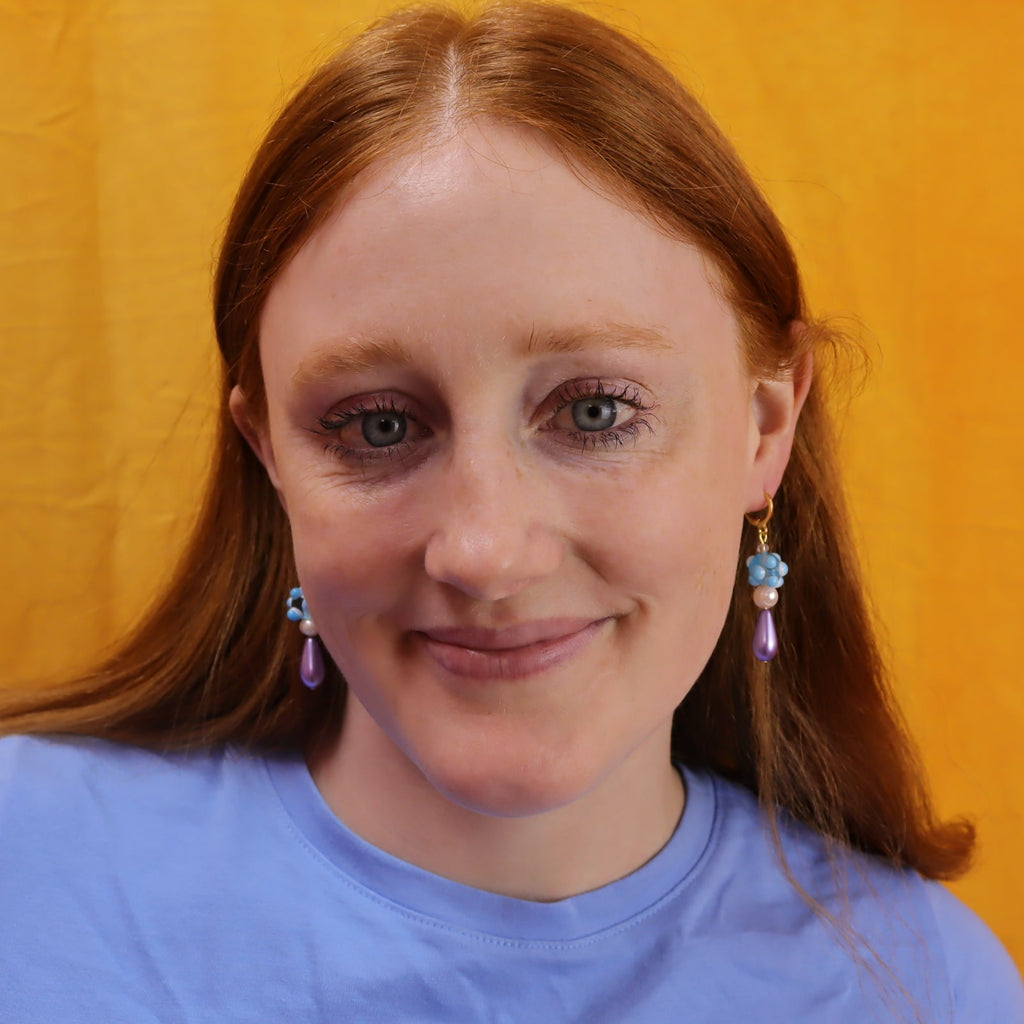 Glass Beaded Funky Chunky Blue Drop Earrings