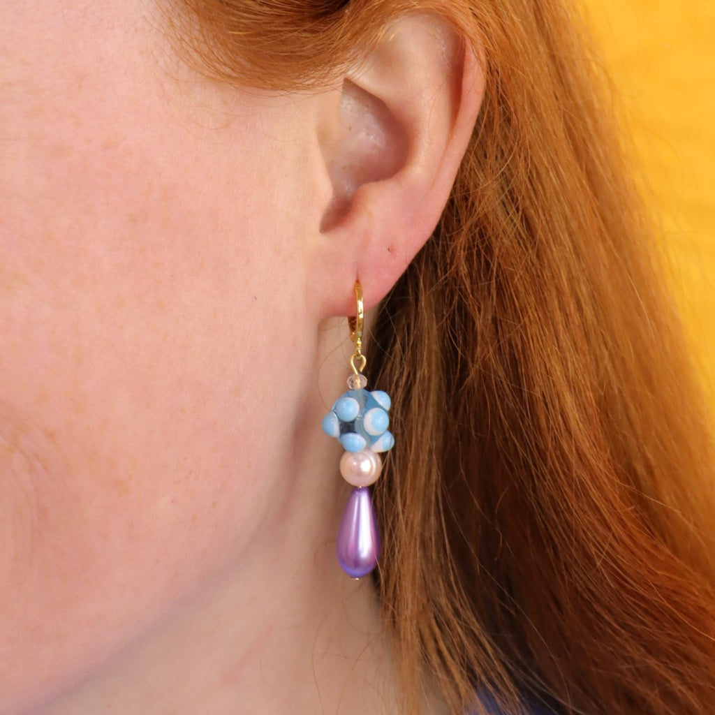 Glass Beaded Funky Chunky Blue Drop Earrings