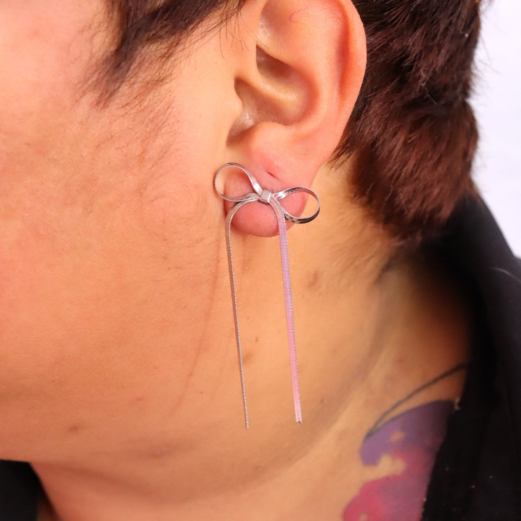 Titanium Tassel Ribbon Earrings