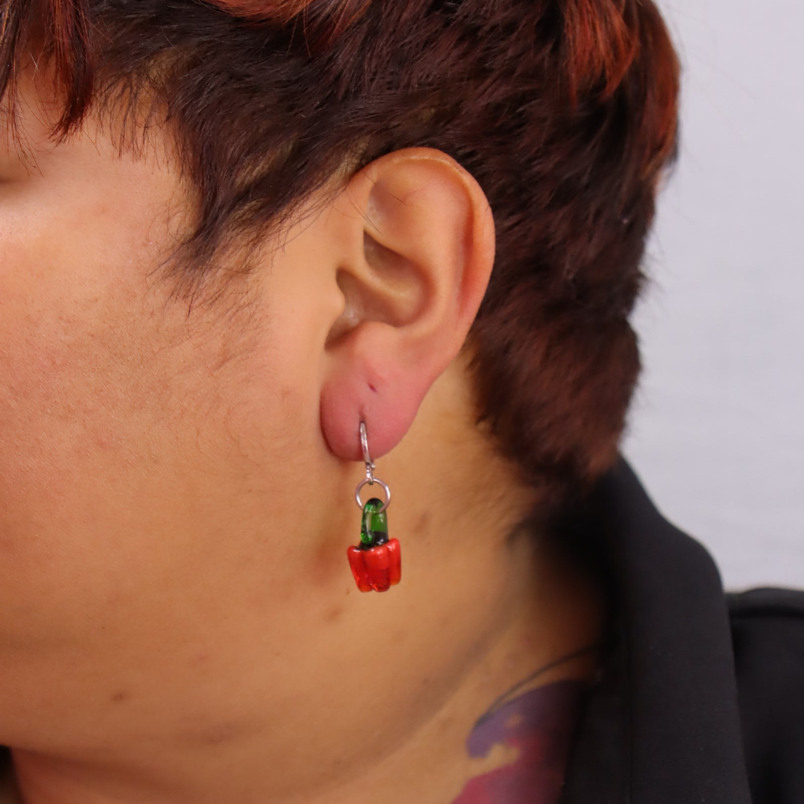 Glass Red Bell Pepper Charm Earrings