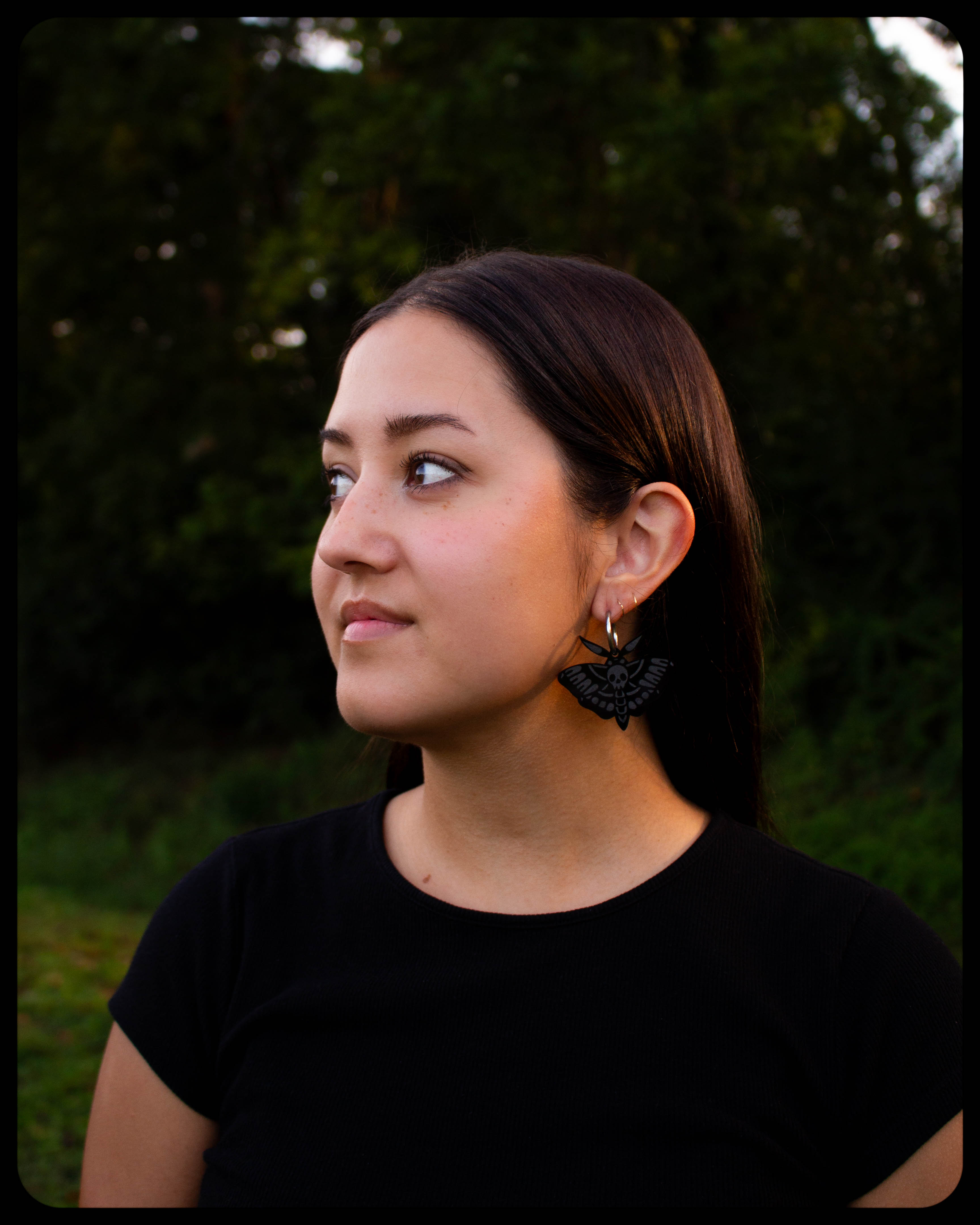 Monochromatic Engraved Moth Earrings