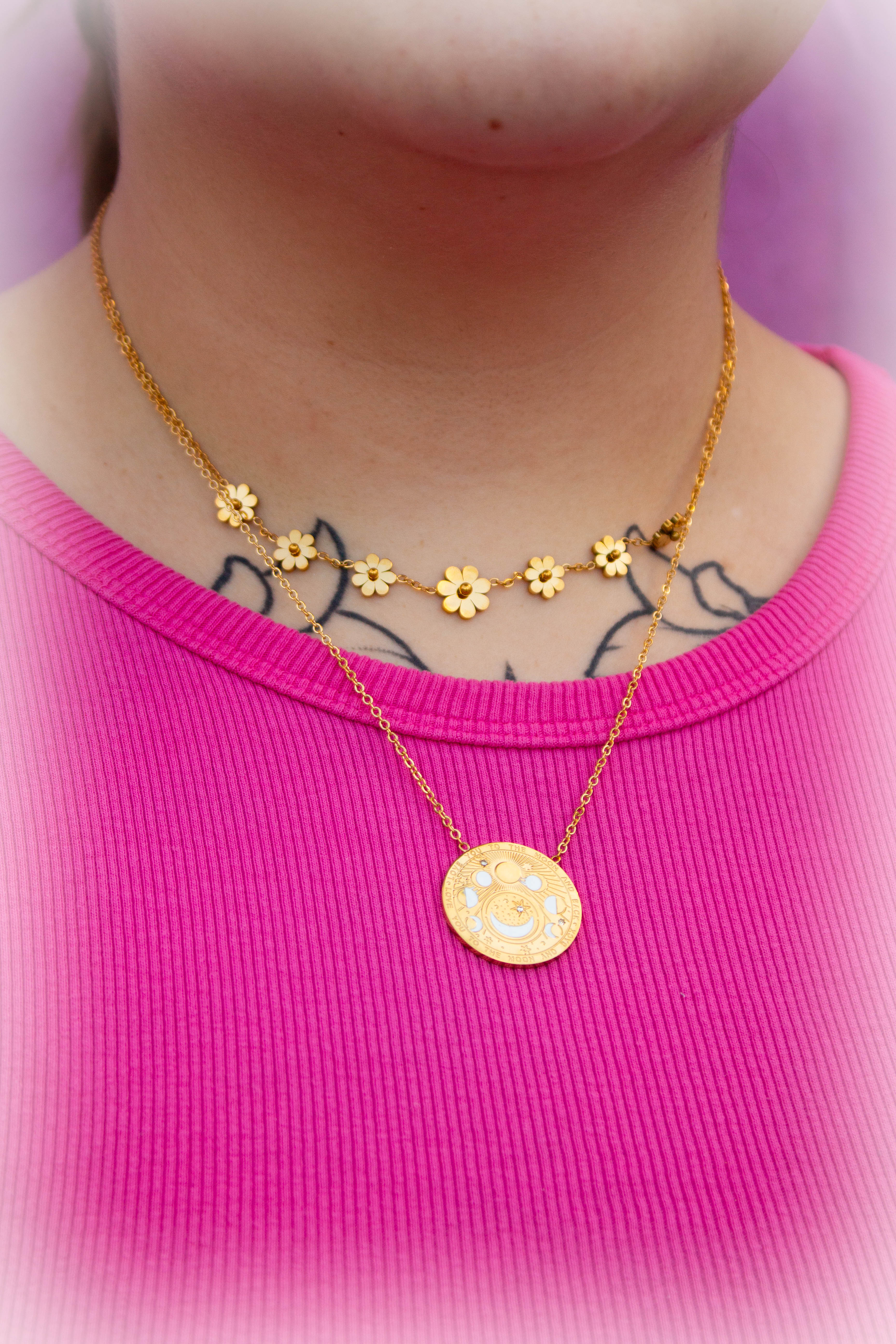 Titanium Retro Flower Chain Necklace
