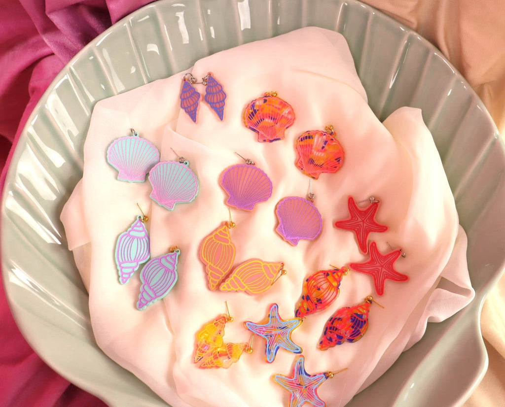 Painted Conch Shell Earrings