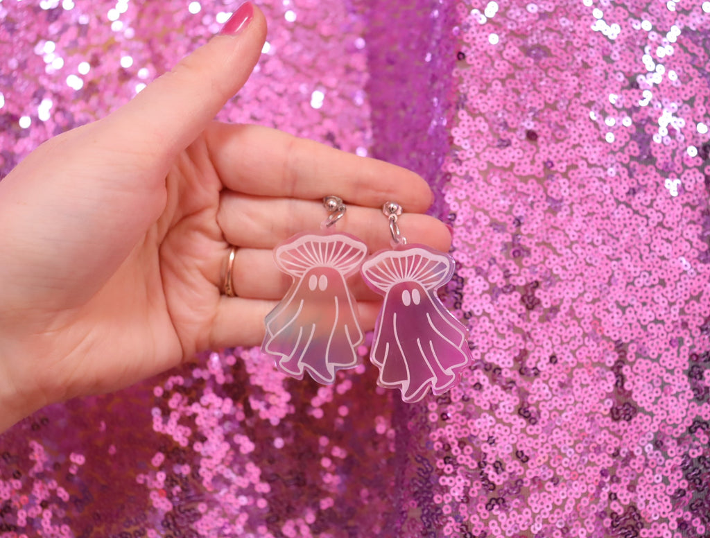 Funky Fungi - Rainbow Mushroom Ghost Earrings