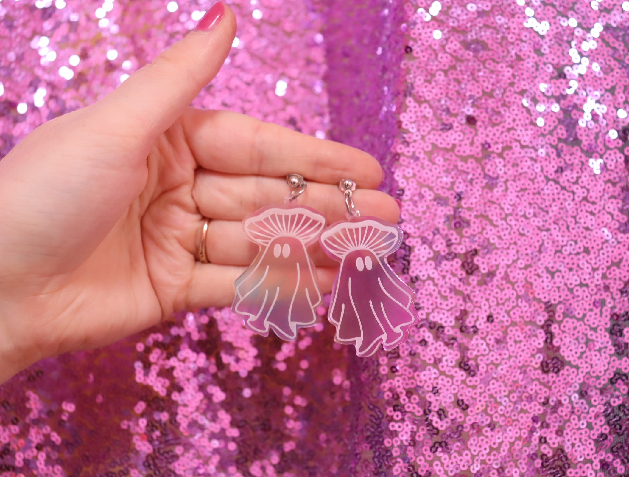 Funky Fungi - Rainbow Mushroom Ghost Earrings