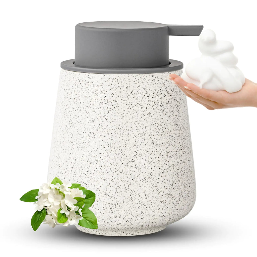 AZMOYAC Foaming Soap Dispenser - 12 Oz Ceramic Foam Soap Dispenser for Bathroom Hand Wash Dispenser Bottle with Golden Foaming Pump Refillable Dish Soap Dispenser Green Rubber Paint