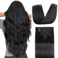 Sisily Clip in Hair Extensions Real Human Hair 24 Inch Premium Human Hair Clip in Extensions Natural Black Soft Straight Hair Extensions Real Human Hair Clip ins 7PCS Double Weft（24 Inch #1B）