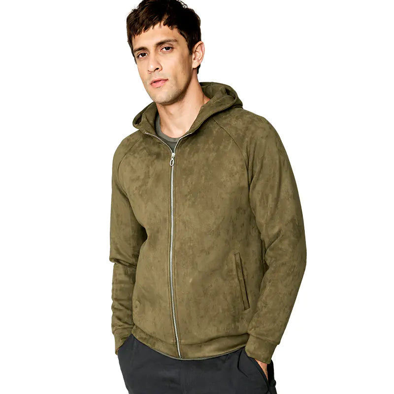 Kuegou Men's Military Green Hooded Jacket