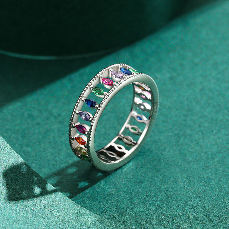 S925 Closed High-grade Rainbow Full Diamond Ring