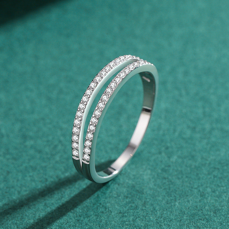 S925 Sterling Silver Double-layer Gang Drill Inlaid Ring
