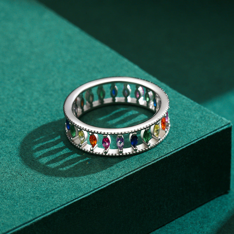 S925 Closed High-grade Rainbow Full Diamond Ring