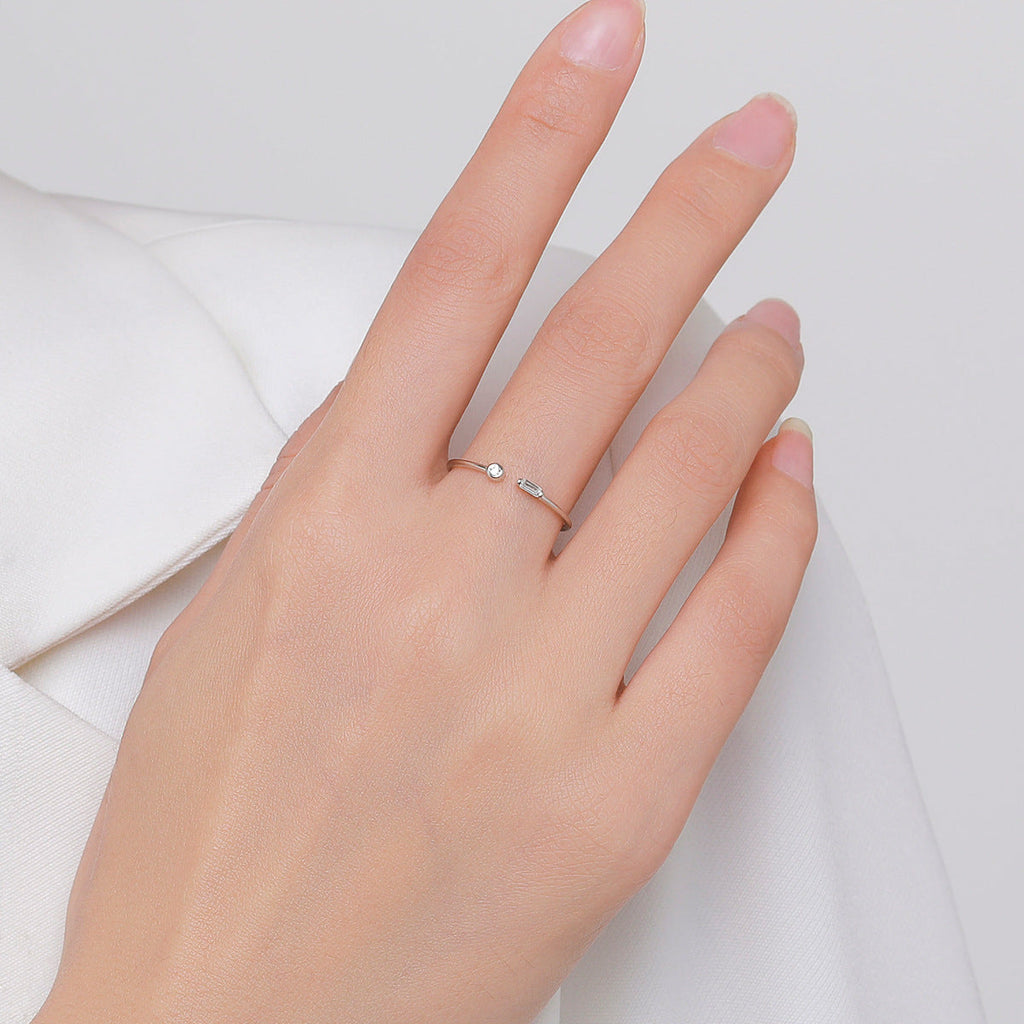 Sterling Silver Micro Inlaid Zircon Adjustable Open Ring