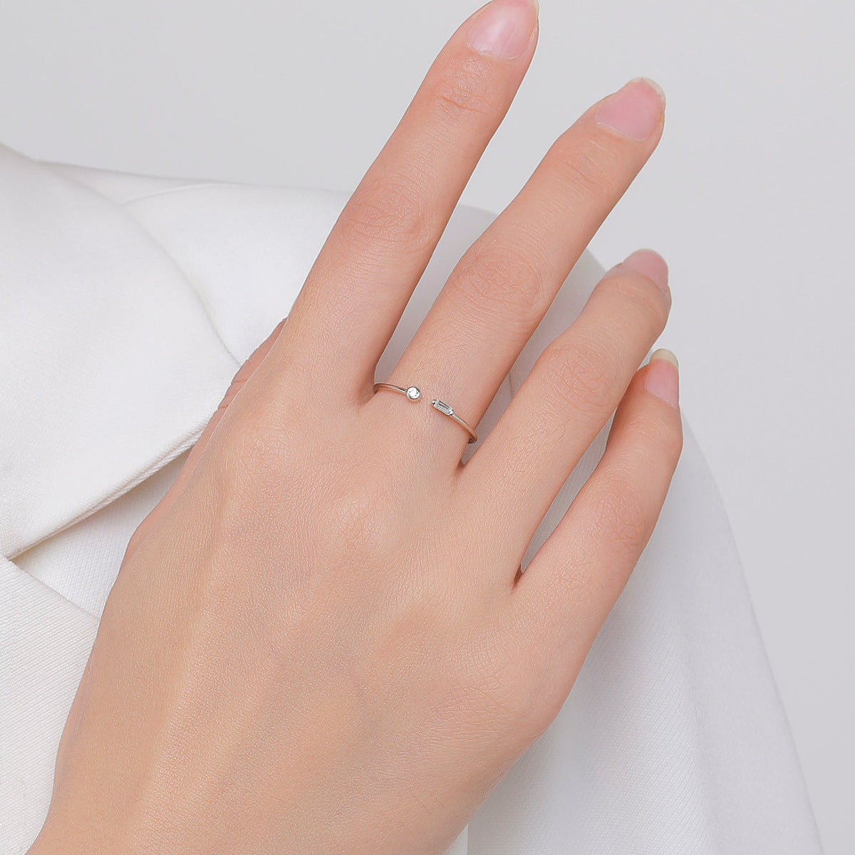 Sterling Silver Micro Inlaid Zircon Adjustable Open Ring