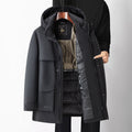 Men's Mid-Length Down Jacket - Lightweight Warm Winter Coat in Black & Navy (White Goose Feather Filled)