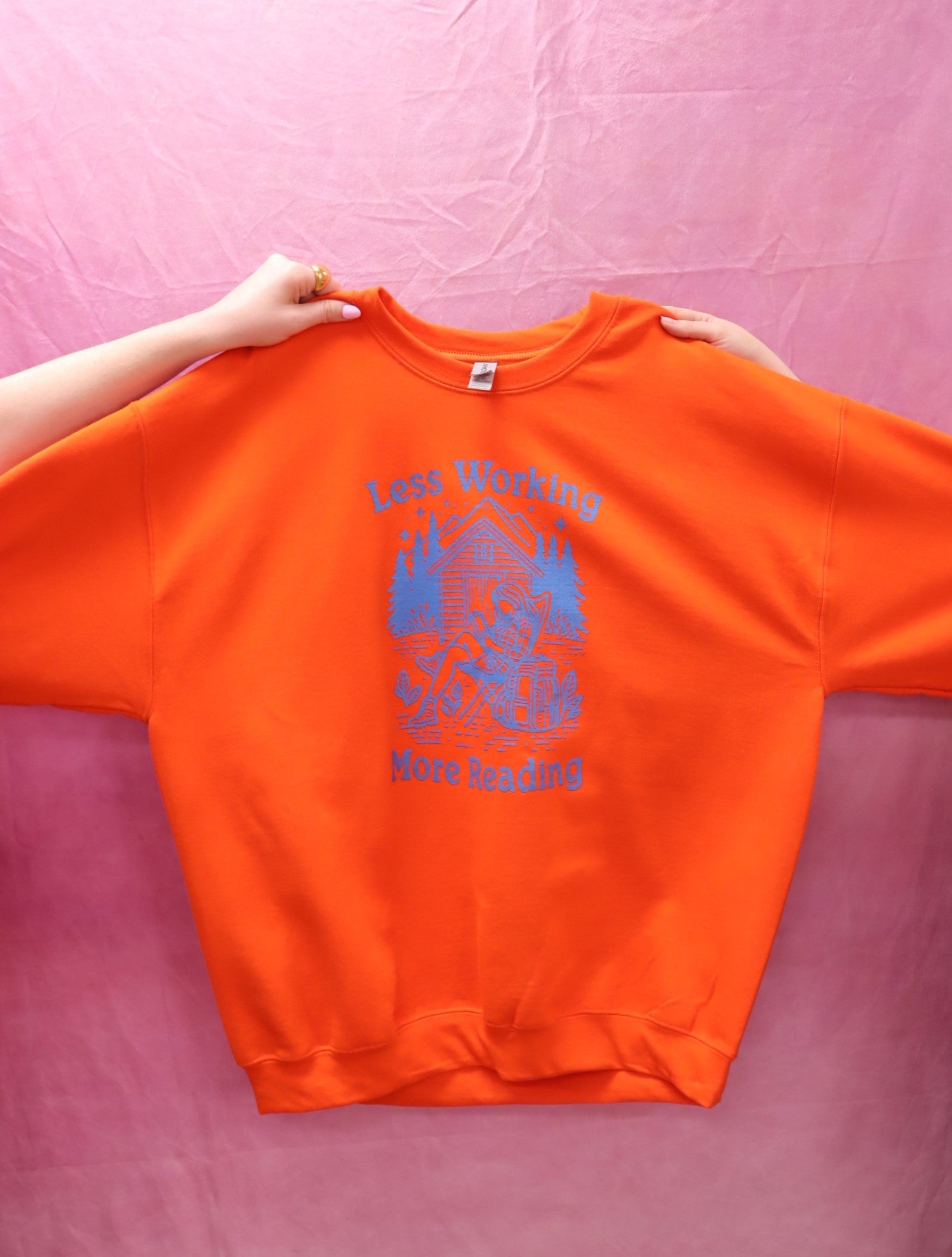 "Less Working, More Reading" Screen-Printed Shirts & Crewnecks