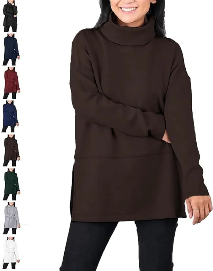 Airessentials Turtleneck Tunic Tunic Pullover for Women Air Essentials Turtleneck Tunic Air Essentials Tunic (CoffeeLarge)