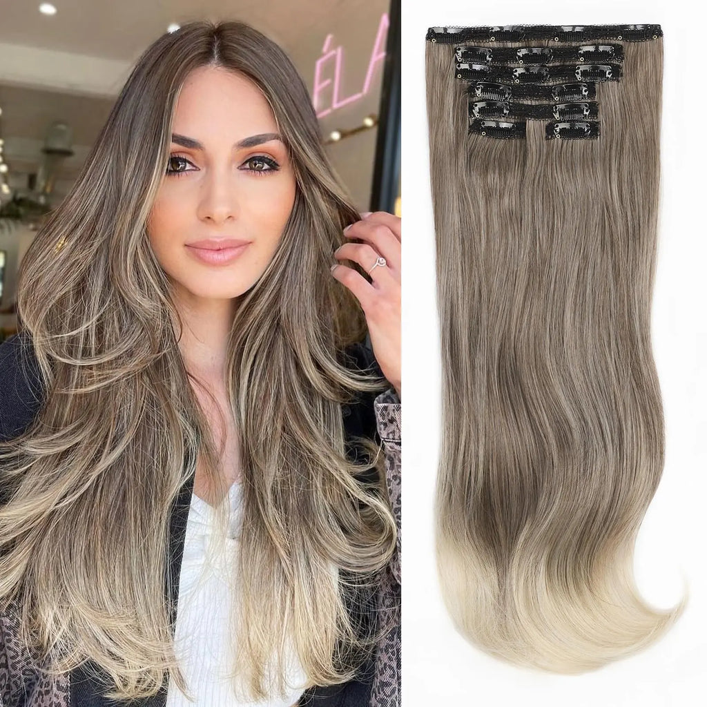 ALXNAN Clip in Hair Extensions Hair Extensions Thick Long Stright Layered Hair Extensions Light Dirty Bonde 20Inch Soft Lace Weft Hair Extensions for Women