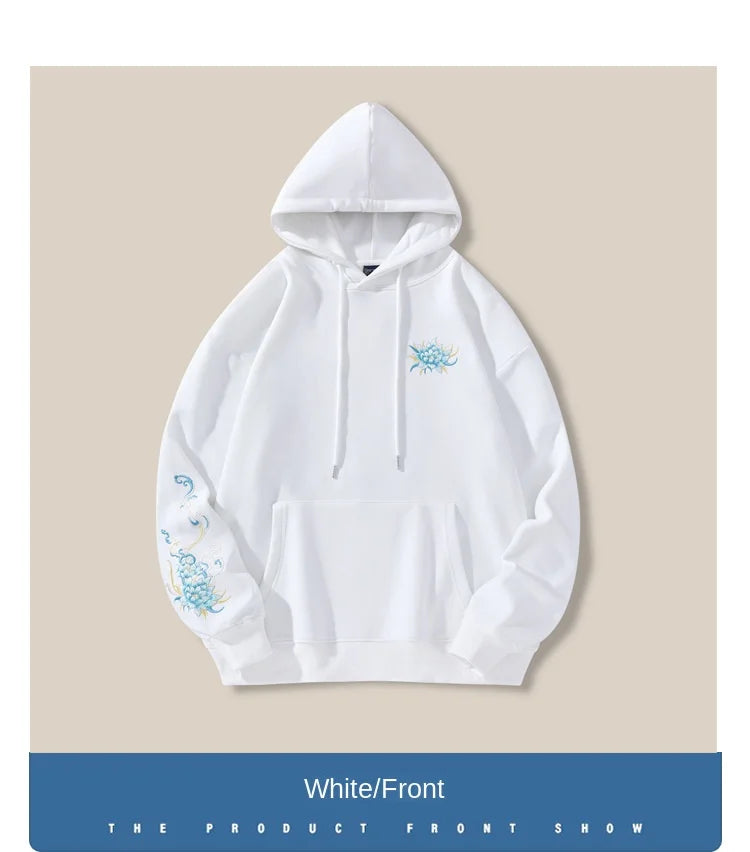 Vintage Hoodies Men Dragon Embroidery Hoodies Women Hip Hop Hooded Sweatshirt Chinese Streetwear Hoody Cotton Fleece Pullover