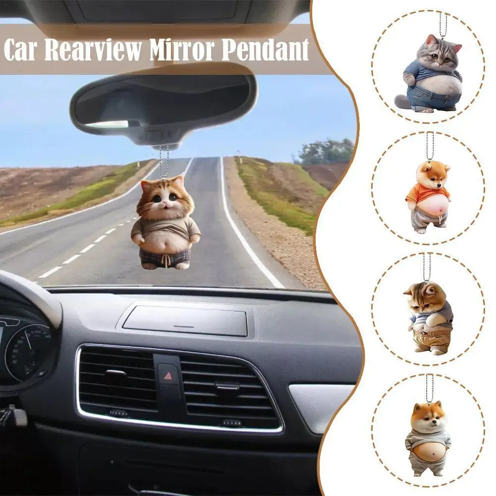 Car Cat-Shaped Pendant Realistic Animal Rearview Car Decor Interior Mirror Hanging Keychain Ornament Home Decor Accessories
