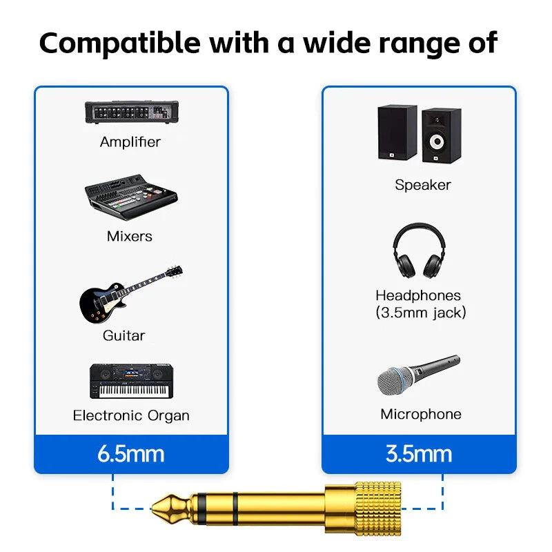 Jack 6.5 6.35mm Male Plug to 3.5mm Female Connector Gold Plating Headphone Microphone AUX Audio Plug