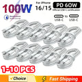 1-10PCS USB C Cable to USB C 100W Fast Charging Charger Cable Supports Fast Charging For iPhone 16 17 Samsung Xiaomi Huawei etc