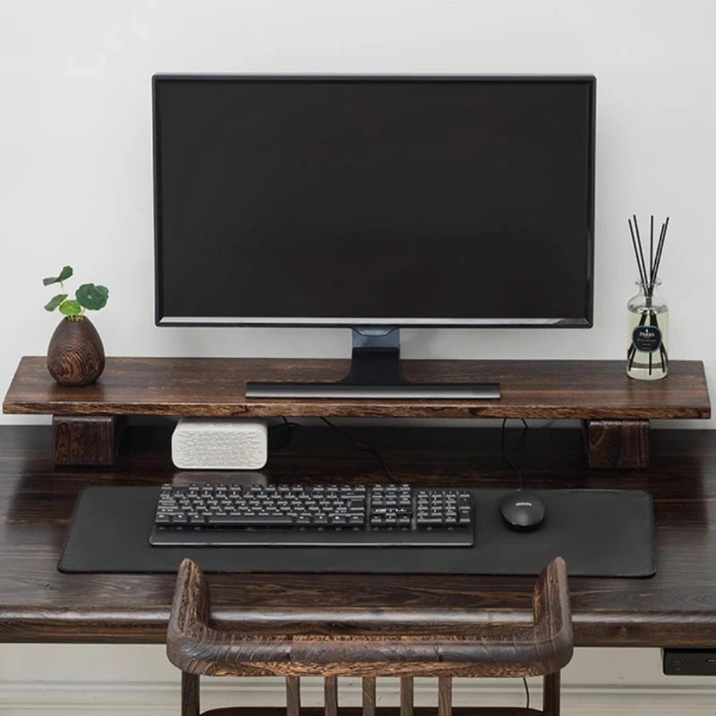 Solid Wood Monitor Stand Ergonomic Desktop Riser for Computer Screen Office Desk Organizer Natural Wooden Shelf & Laptop Stand