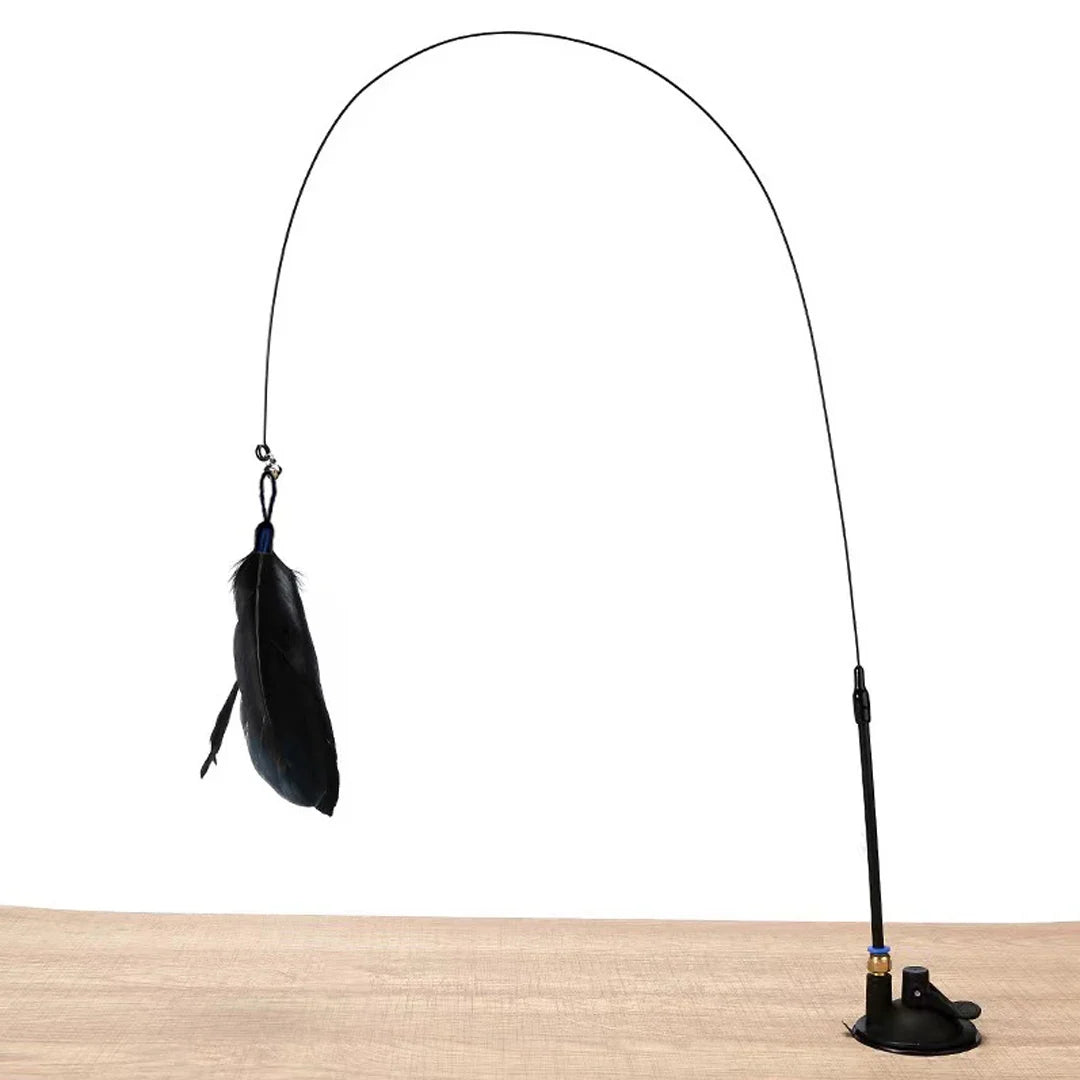 Cat Feather Bell Toy with Suction Cup Base 1 Teaser Wand 3 Replacement Feather Heads Interactive Cat Toy for All Cats