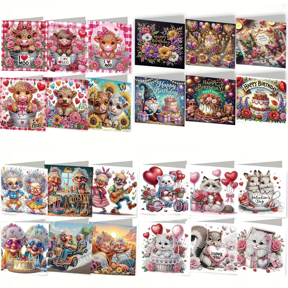 6-Piece/Set DIY Diamond Painting Kit Birthday Card Kit, Unique Flower Pattern Design, Rhinestone Diamond Painting Art Mosaic Pos