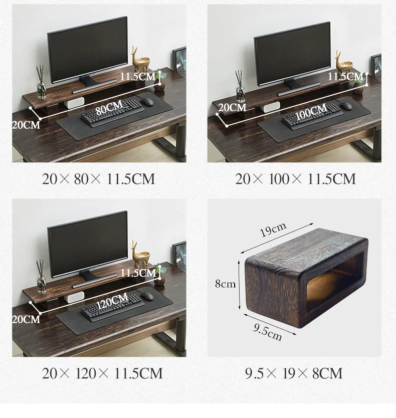 Solid Wood Monitor Stand Ergonomic Desktop Riser for Computer Screen Office Desk Organizer Natural Wooden Shelf & Laptop Stand