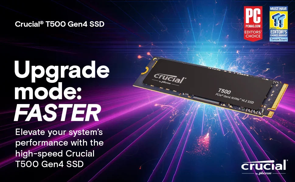 Crucial T500 1TB PCIe Gen4 NVMe M.2 SSD 7300MB/s High Speed Gaming Drive,Fit PS5 Laptop PC,OEM Original CT1000T500SSD8