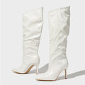 Liyke Fashion Runway Pleated Patent Leather Boots Female Pointed Toe Stiletto Heels Pumps Autumn Winter Knee High Shoes Women