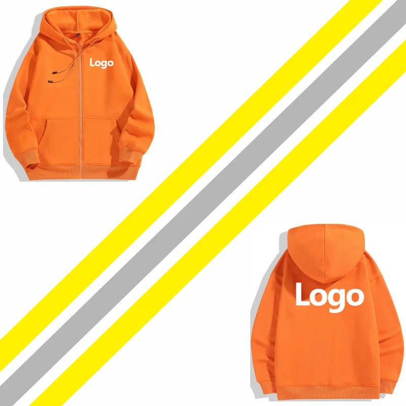 High Quality Velvet Zipper Hoodie Sweatshirt Custom Logo Embroidery Print Personalized Image Company Logo DIY 10 Color KAISING
