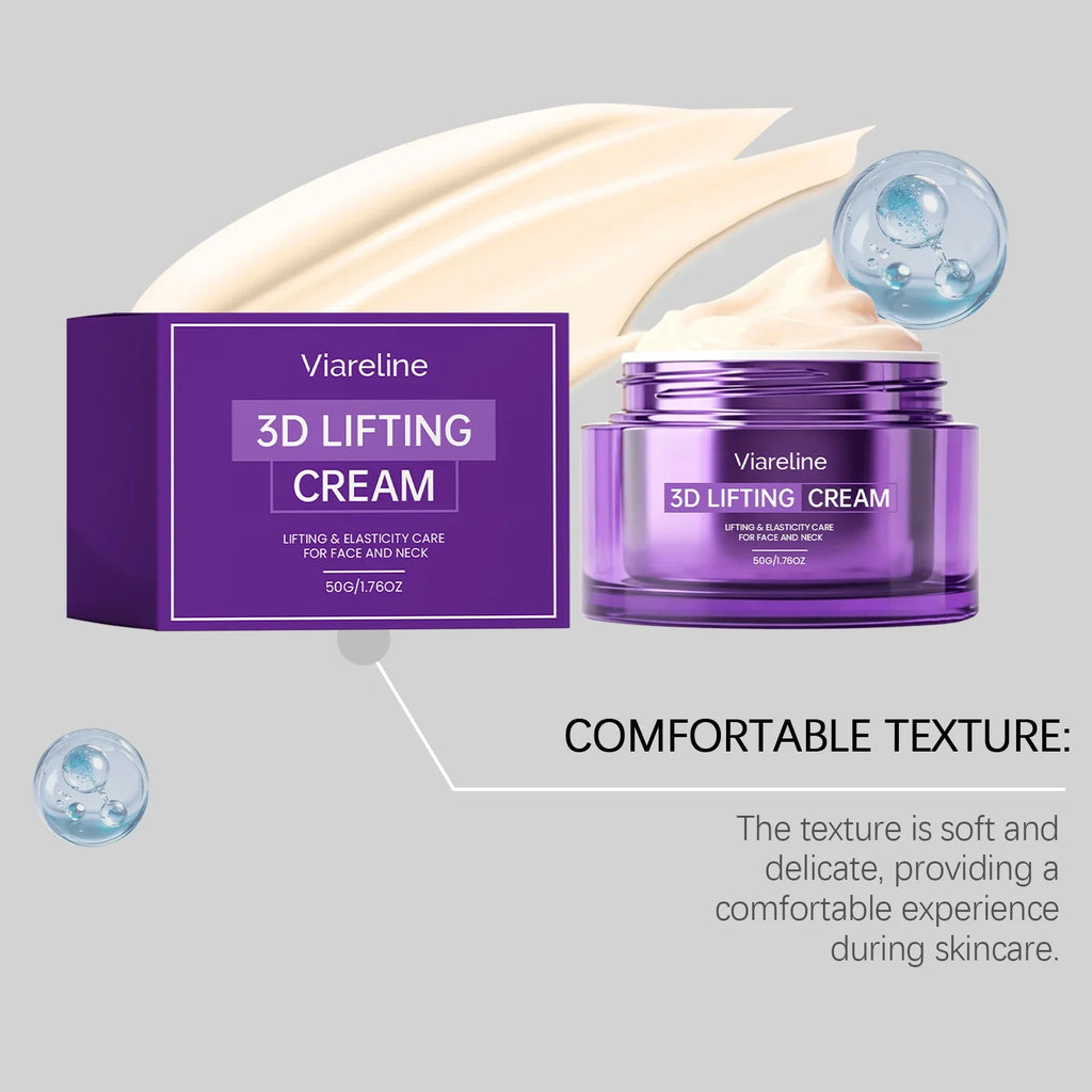 Viareline 3D Lifting Cream, Face & Neck Firming Moisturizer, Improve Skin Elasticity Anti-Aging Daily Facial Cream 50g