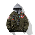 Autumn Winter Vintage Bomber Jacket Man Pilot Jacket Mens Military Letter American Thicken Coat Hooded Parkas Streetwear