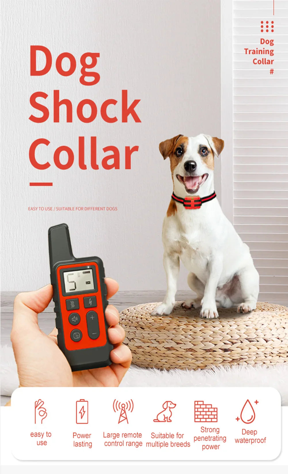 Electric Dog Training Dog Shock Collar Device Waterproof Remote Control Anti Barking Rechargeable Sound Vibration Dogs Collar