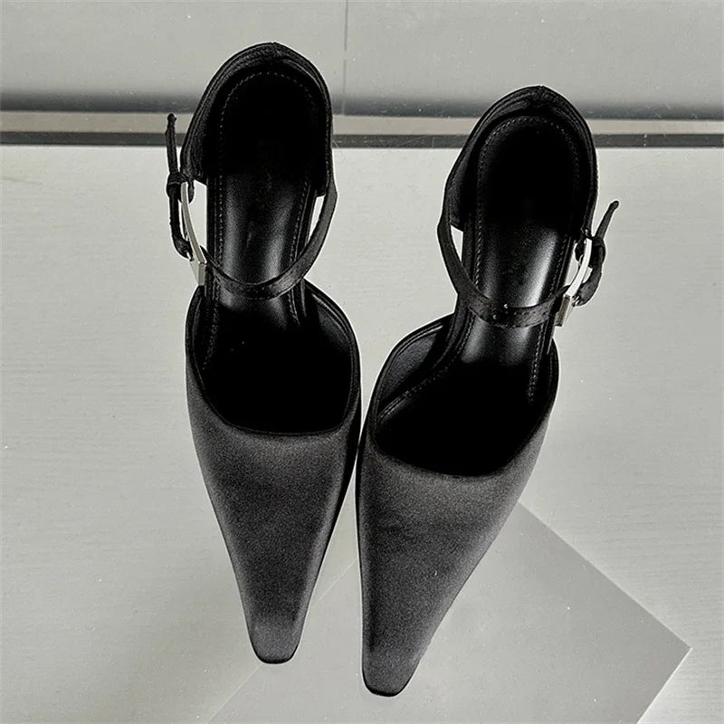Eilyken New Design High Heels Woman Pumps  Buckle Strap Mules Slippers Sexy Pointed Toe Wedding Banquet Female Shoes