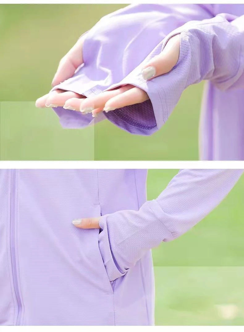 Summer Women Sun Protection Jacket Removable Brim Quick Dry Long Sleeve Anti-UV Female Hooded Hiking Jacket Beach Sweatshirt