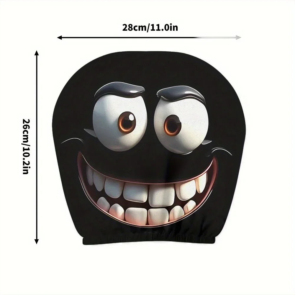 2pcs Smiley Face Printed Car Pillowcase Soft Comfortable Decorative Cushion Cover Auto Seat Headrest Washable Polyester Fabric