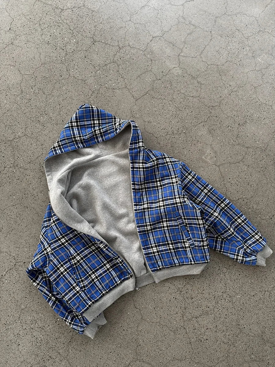 Oversized Reversible Hoodies Men Street Casual Spring Clothes Hoodie with Plaid Lining Solid Color Sweatshirt Streetwear