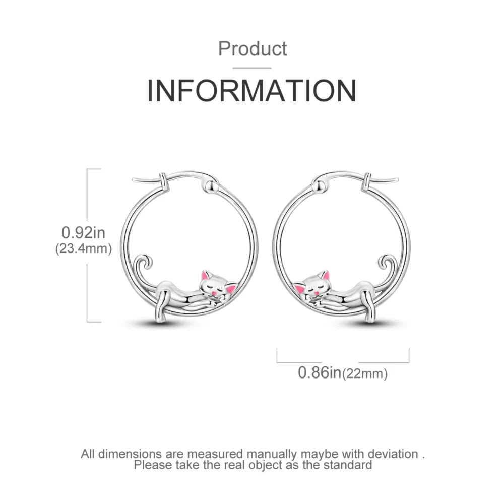 925 Sterling Silver Cute Lazy Cat Animal Pet Earrings Jewelry Hoop Earrings For Women Jewelry Birthday Party Fine Gifts